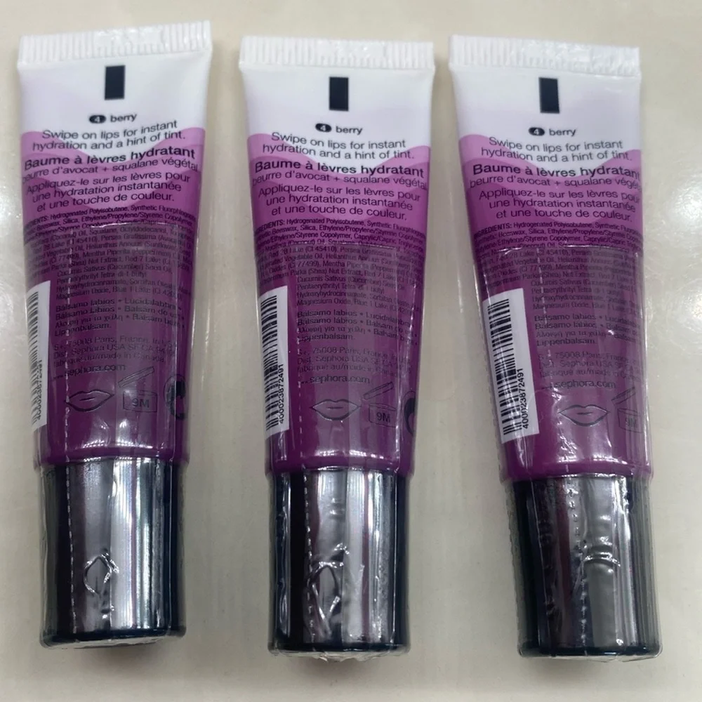 3X Sephora Hydrating LipBalm Avocado Butter & Plant Based Squalane #4‎ Berry New
